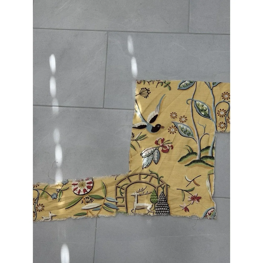 Thibaut Providence Fabric ~1.5 yd plus remnants UK Made Bird Deer Floral Yellow
